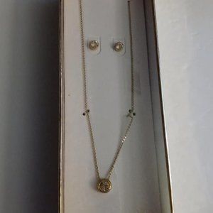 Bezel Necklace with Stud Earrings New